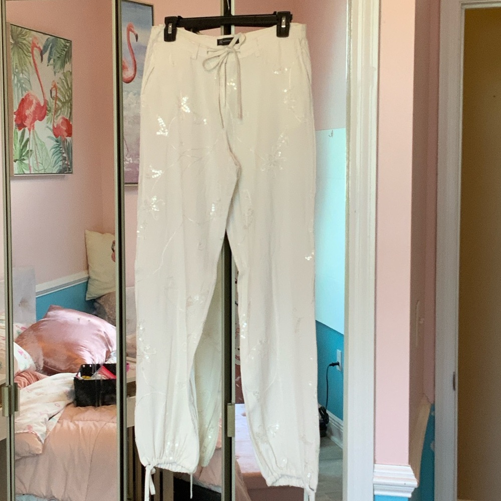 INC International Concepts white Sequin Embellished Pants